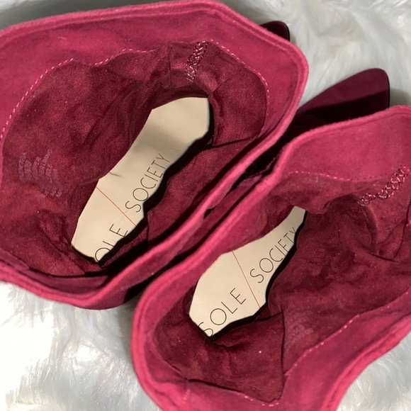 Sole Society Wine Suede Scrunch Booties Size 8.5 - Picture 6 of 9